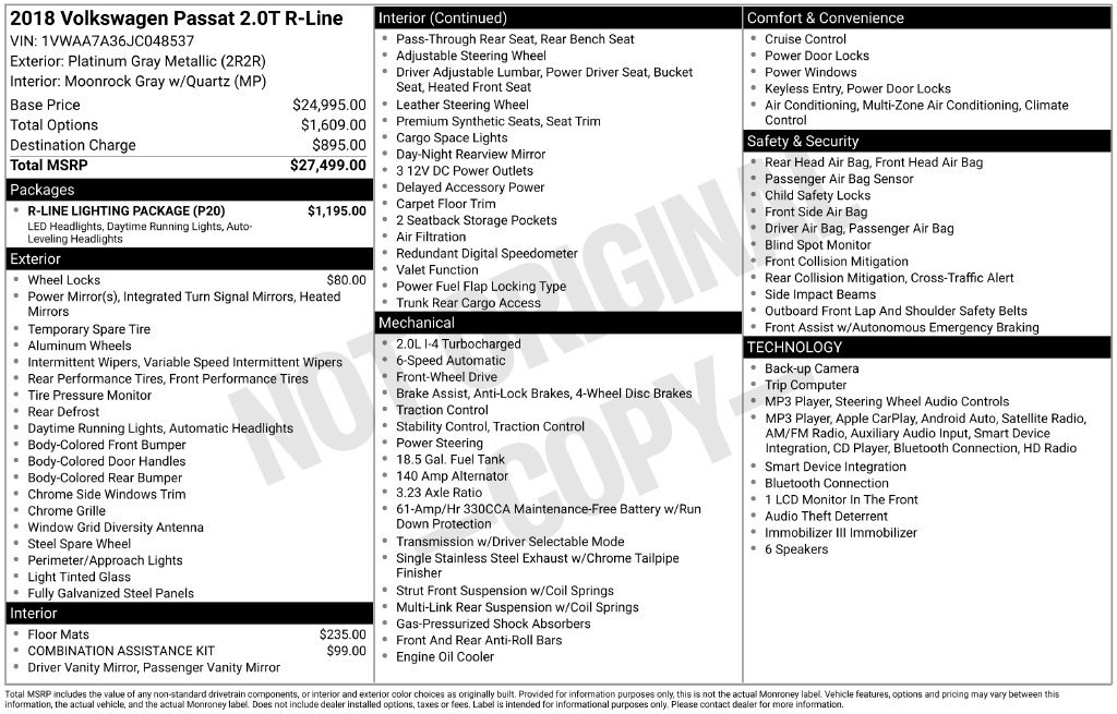Used 2018 Volkswagen Passat 2.0T R-Line w/ R-Line Lighting Package FWD image 35