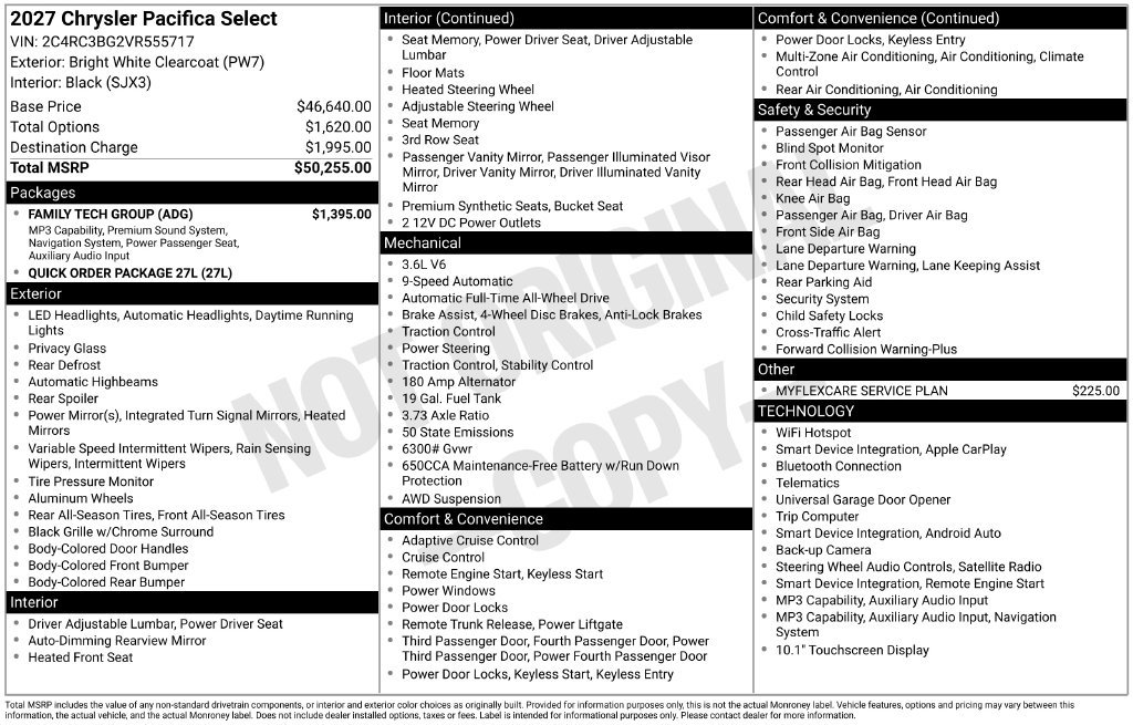 New 2027 Chrysler Pacifica Select w/ Family Tech Group AWD/4WD image 6
