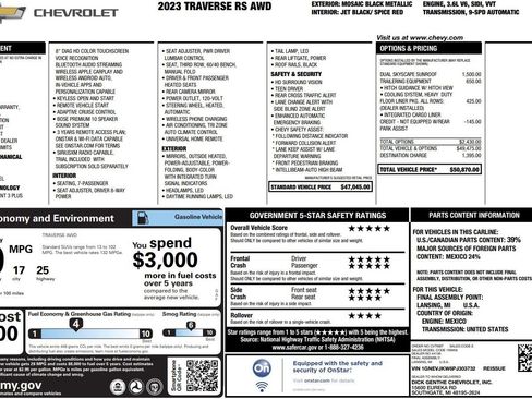 Used 2023 Chevrolet Traverse RS w/ LPO, Floor Liner Package AWD/4WD image 39