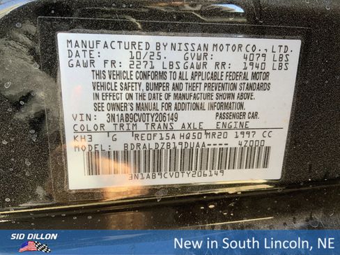 New 2026 Nissan Sentra SV w/ Floor Mat Package image 12