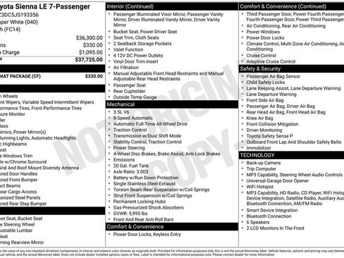 Used 2018 Toyota Sienna LE w/ Carpet Mat Package AWD/4WD image 2