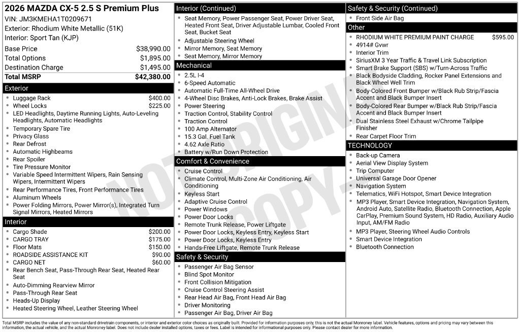 New 2026 MAZDA CX-5 2.5 S w/ Premium Plus Package AWD/4WD image 3