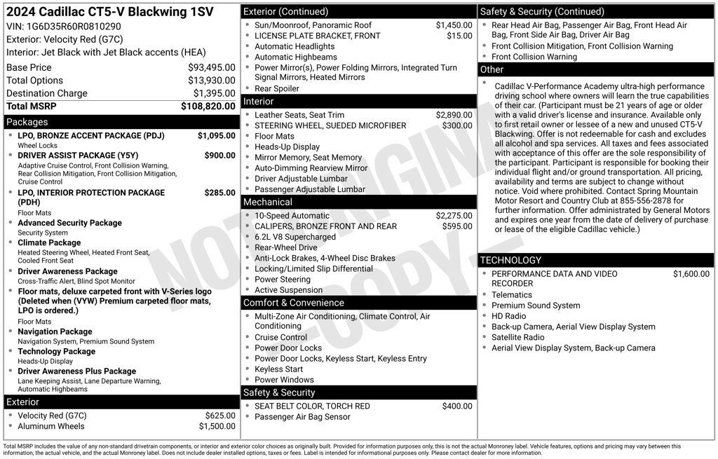 Used 2024 Cadillac CT5 V Blackwing w/ LPO, Bronce Accent Package RWD image 1