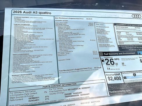 New 2026 Audi A5 2.0T Premium Plus AWD/4WD image 16