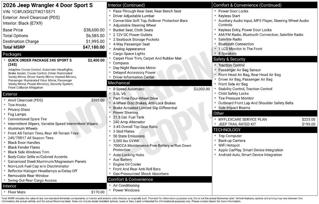 New 2026 Jeep Wrangler Unlimited Sport AWD/4WD image 27