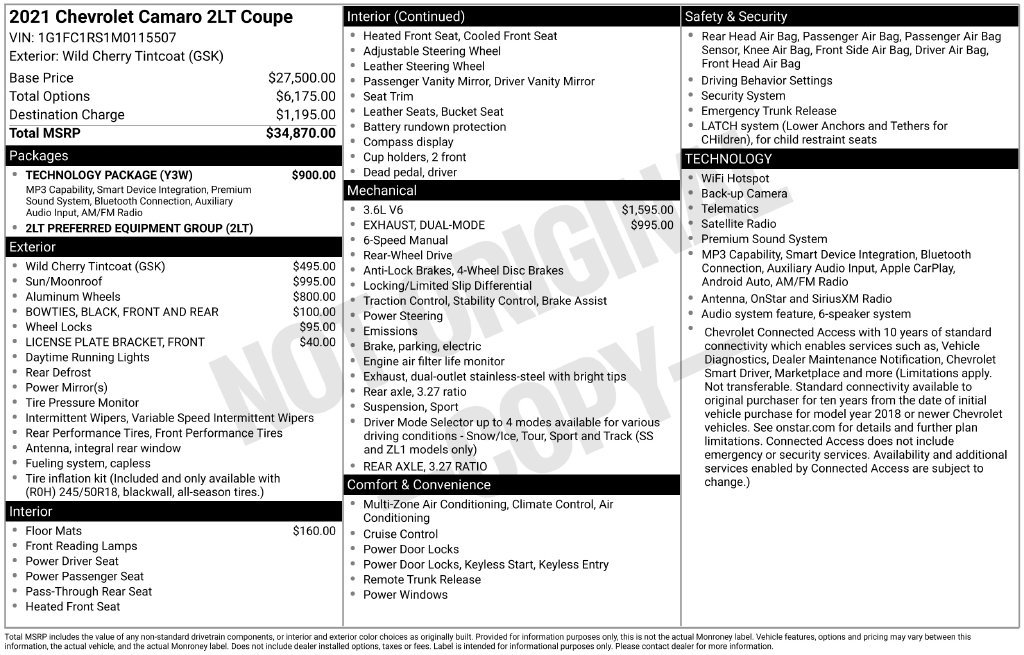 Used 2021 Chevrolet Camaro LT w/ Technology Package RWD image 37