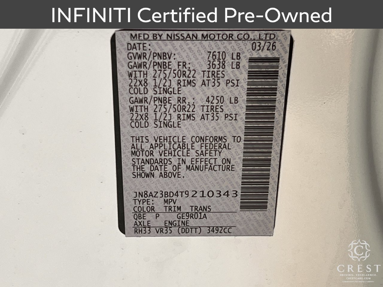 Certified 2026 INFINITI QX80 Luxe w/ Cargo Package RWD image 34