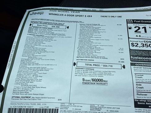 New 2026 Jeep Wrangler Unlimited Sport image 10