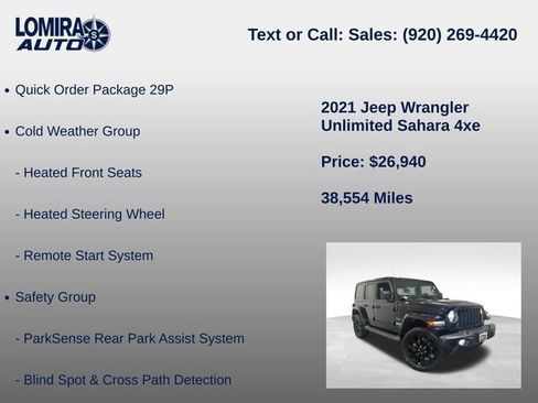 Used 2021 Jeep Wrangler Unlimited Sahara w/ Cold Weather Group AWD/4WD image 8