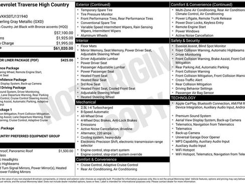 Used 2026 Chevrolet Traverse High Country w/ LPO, Floor Liner Package AWD/4WD image 3