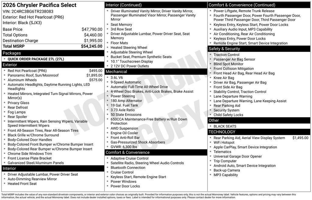 New 2026 Chrysler Pacifica Select AWD/4WD image 6