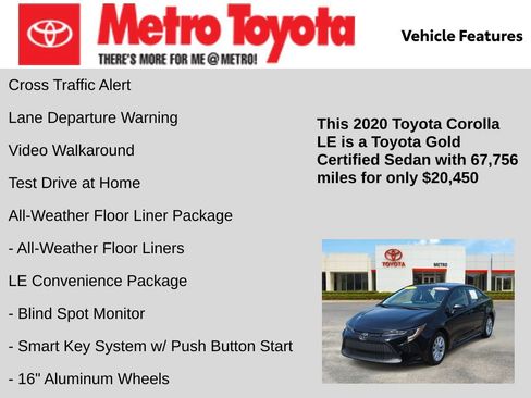 Certified 2020 Toyota Corolla LE w/ LE Convenience Package FWD image 16