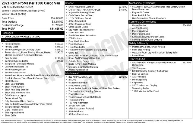 Used 2021 RAM ProMaster 1500 FWD image 12
