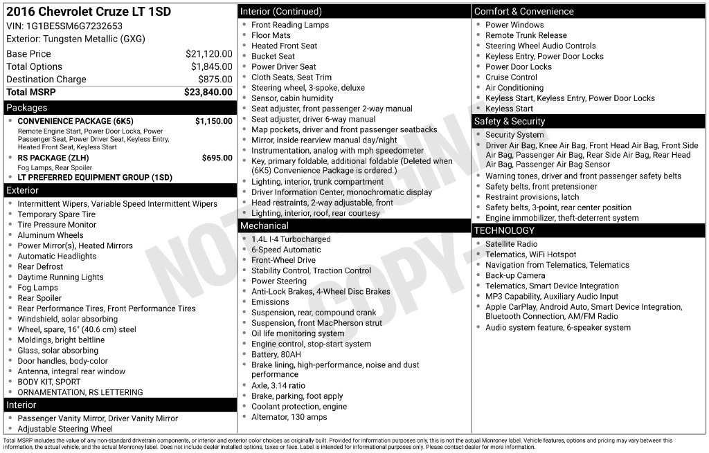 Used 2016 Chevrolet Cruze LT w/ Convenience Package FWD image 19