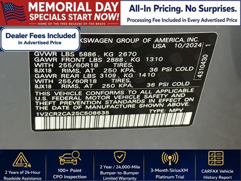 Certified 2025 Volkswagen Atlas Peak Edition SE AWD/4WD image 27