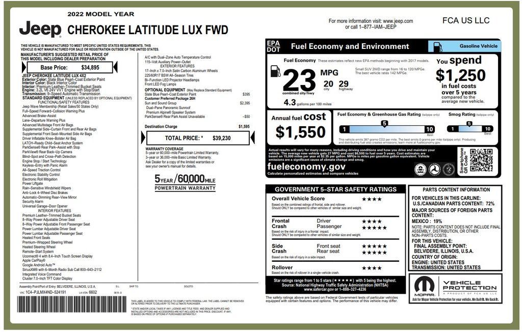 Certified 2022 Jeep Cherokee Latitude Lux w/ Sun & Sound Group FWD image 4