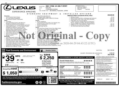 Used 2020 Lexus UX 250h F Sport w/ F Sport Premium Package AWD/4WD image 26
