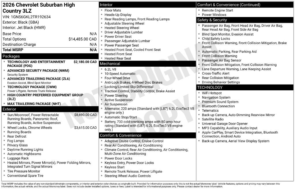 Used 2026 Chevrolet Suburban High Country AWD/4WD image 37