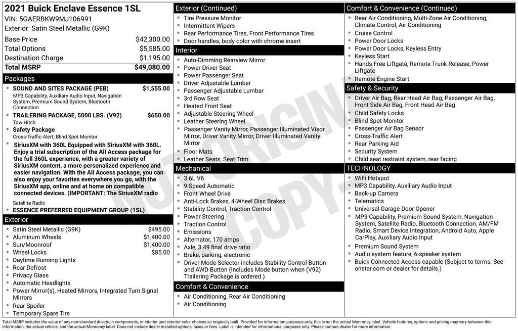 Used 2021 Buick Enclave Essence w/ Sound and Sites Package FWD image 5