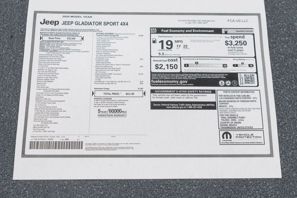 Used 2020 Jeep Gladiator Sport w/ Quick Order Package 24S AWD/4WD image 45