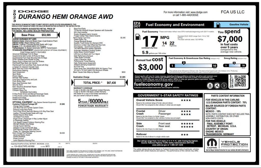 Used 2023 Dodge Durango R/T w/ Hemi Orange Plus Package AWD/4WD image 4