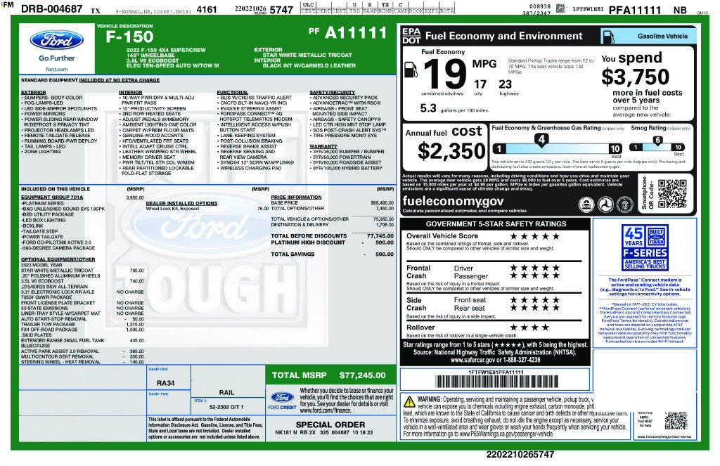 Used 2023 Ford F150 Platinum w/ Equipment Group 701A High AWD/4WD image 7