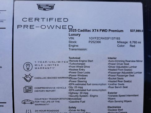 Certified 2025 Cadillac XT4 Premium Luxury w/ Cold Weather Package FWD image 35