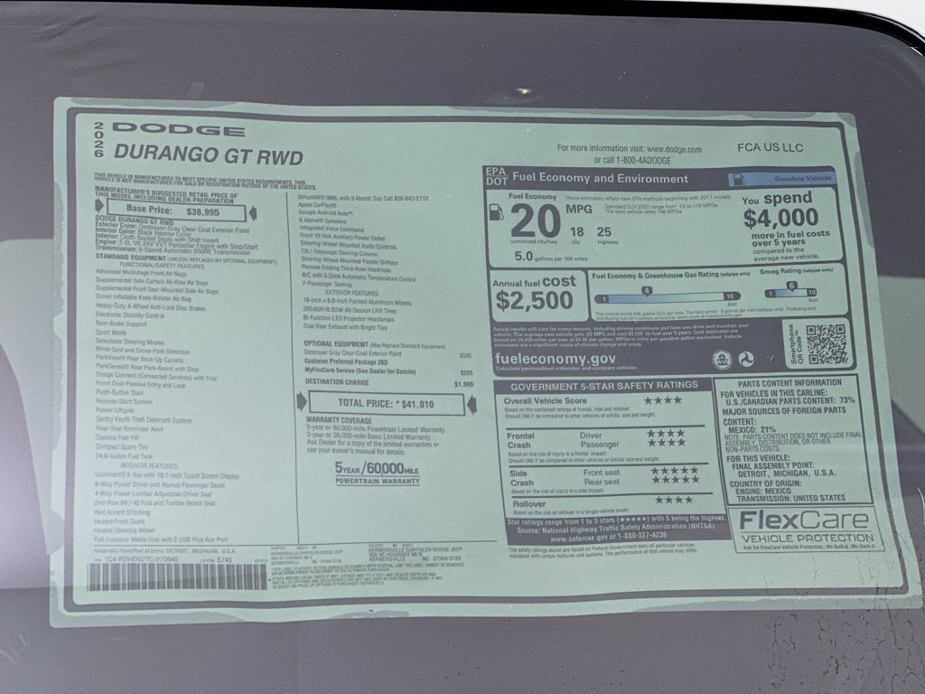 New 2026 Dodge Durango GT RWD image 20