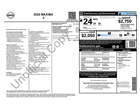 Used 2020 Nissan Maxima 3.5 S w/ Floor Mat Group image 3