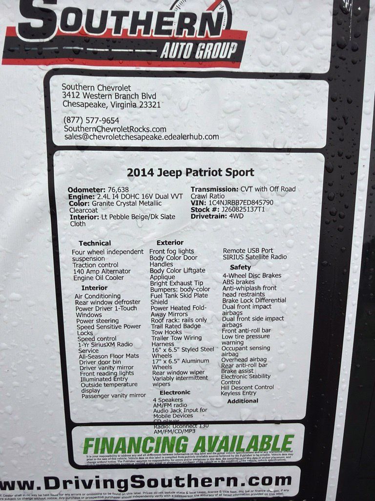 Used 2014 Jeep Patriot Sport w/ Power Value Group AWD/4WD image 14