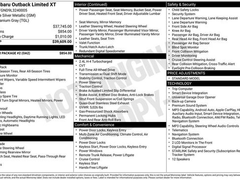 Used 2020 Subaru Outback Limited XT w/ Popular Package #2 AWD/4WD image 5