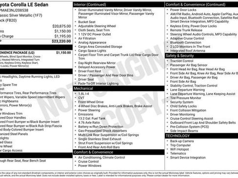 Used 2022 Toyota Corolla LE w/ LE Convenience Package FWD image 3