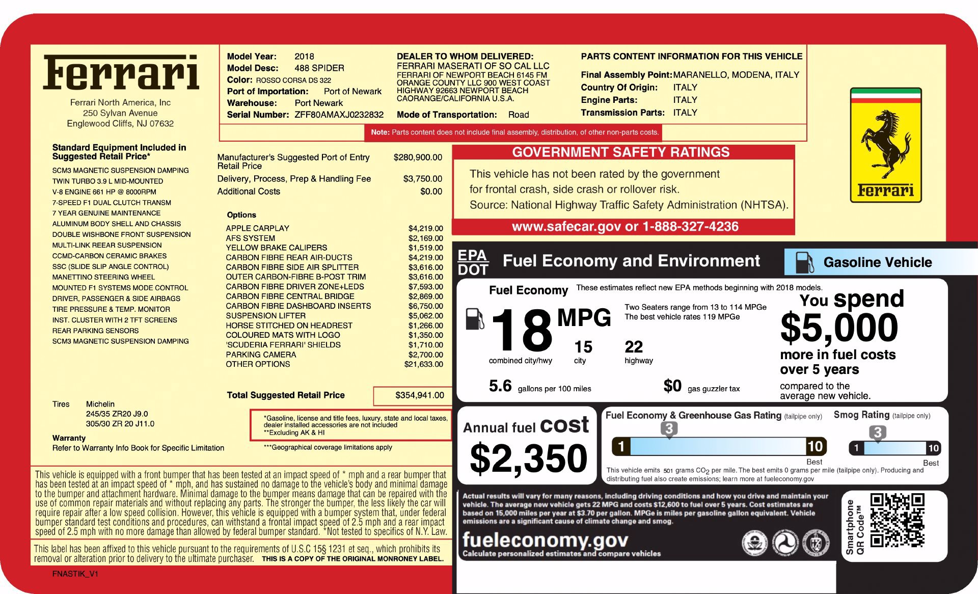 Certified 2018 Ferrari 488 Spider RWD image 28