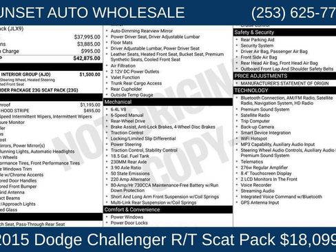 Used 2015 Dodge Challenger R/T Scat Pack w/ Leather Interior Group RWD image 48