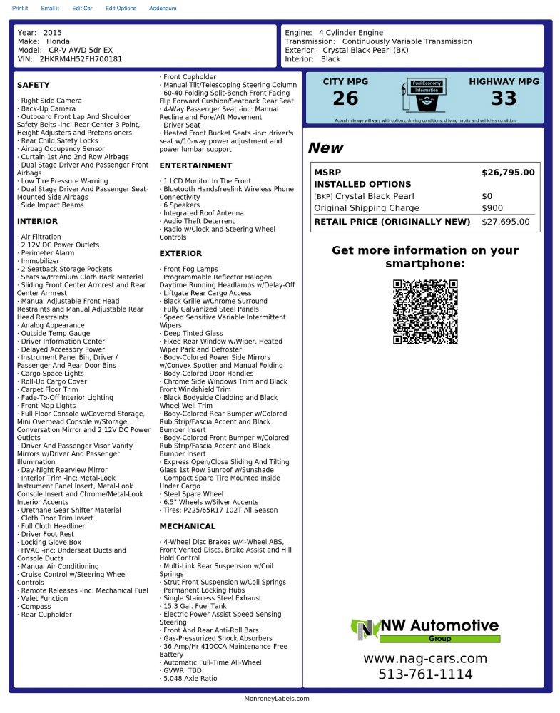 Used 2015 Honda CR-V EX image 2