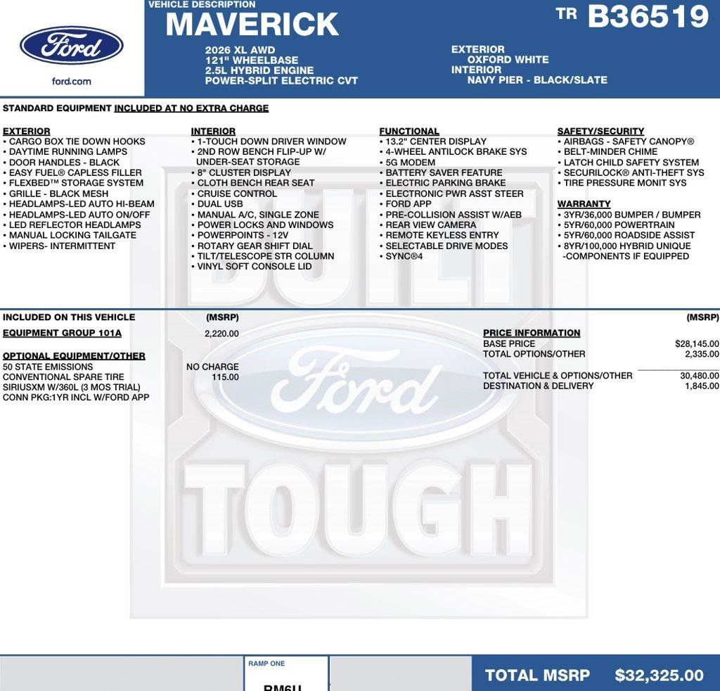 New 2026 Ford Maverick XL w/ Equipment Group 101A AWD/4WD image 2