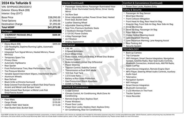 Certified 2024 Kia Telluride S w/ S Sunroof Package FWD image 15