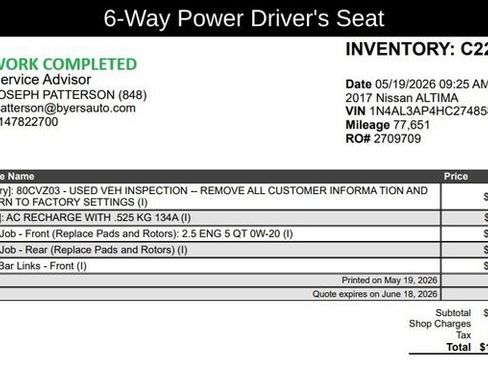 Used 2017 Nissan Altima 2.5 S w/ Power Driver Seat Package FWD image 8