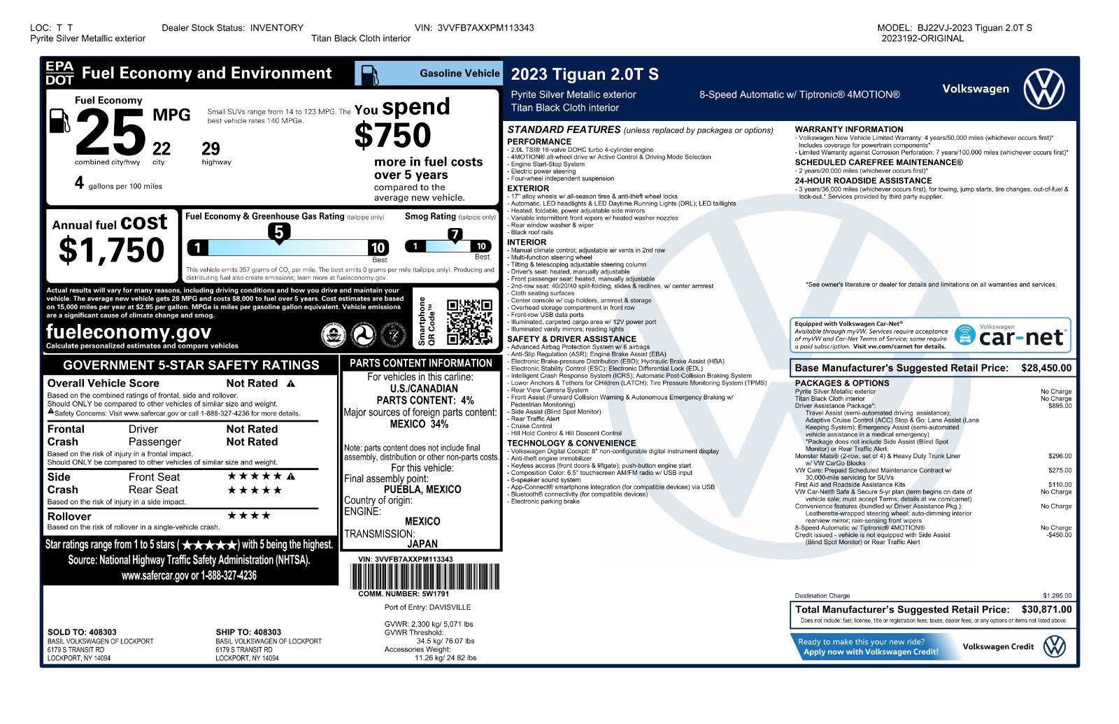 Certified 2023 Volkswagen Tiguan S w/ Driver Assistance Package AWD/4WD image 45