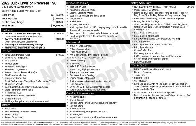 Used 2022 Buick Envision Preferred w/ Sport Touring Package FWD image 24