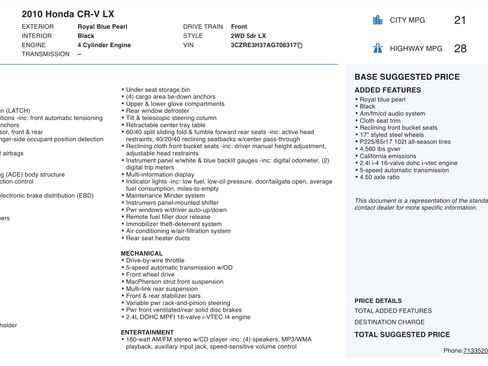 Used 2010 Honda CR-V LX image 5