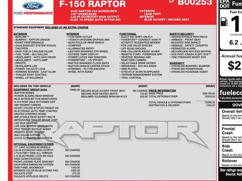 Used 2020 Ford F150 Raptor w/ Equipment Group 802A Luxury image 11