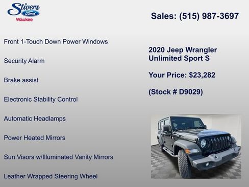 Used 2020 Jeep Wrangler Unlimited Sport S AWD/4WD image 16