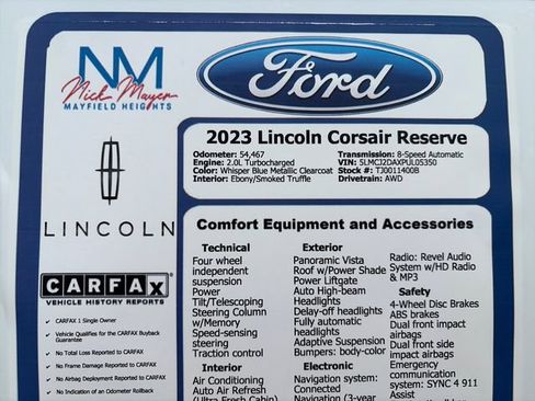 Certified 2023 Lincoln Corsair Reserve w/ Equipment Group 202A AWD/4WD image 40
