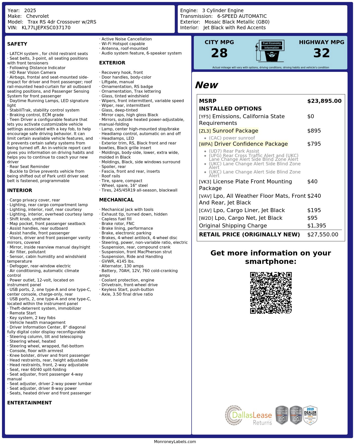 Used 2025 Chevrolet Trax RS w/ Sunroof Package FWD image 3