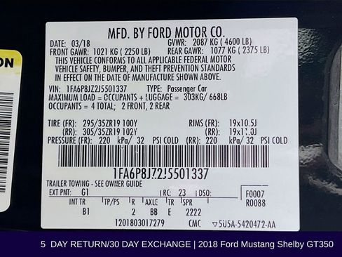 Used 2018 Ford Mustang Shelby GT350 w/ Convenience Package image 36