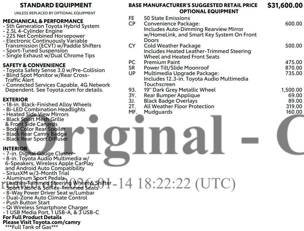 Used 2026 Toyota Camry SE w/ Multimedia Upgrade Package FWD image 2