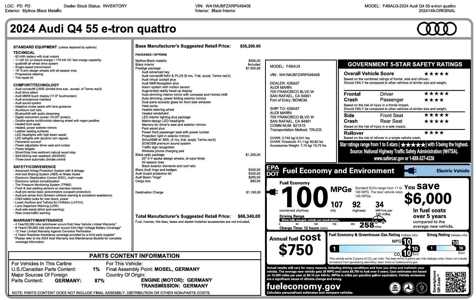 Used 2024 Audi Q4 e-tron Prestige w/ Black Optic Package AWD/4WD image 3