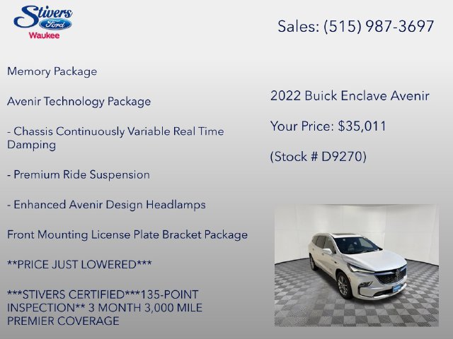 Used 2022 Buick Enclave Avenir w/ Avenir Technology Package FWD image 8
