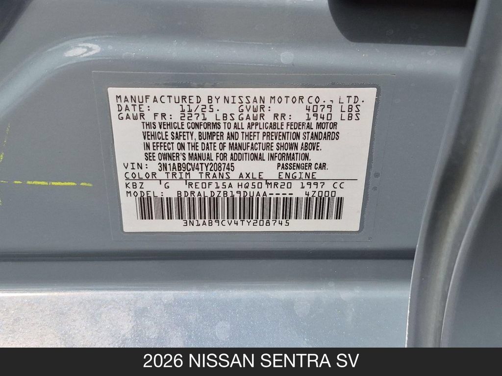Certified 2026 Nissan Sentra SV w/ Floor Mat Package FWD image 24